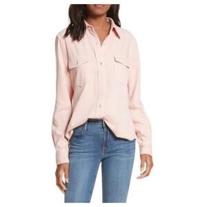 FRAME Denim Military Button Down Long Sleeve Shirt Faded Light Pink XS